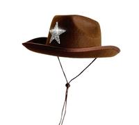 Nsywmzy Kid Faux Tweed Wide Brimmed Felt Hat Cowgirl Jazz Cap Stylish Sparkly Rhinestone Star Western Hat Daily Life Party (Chocolate, ONE Size)