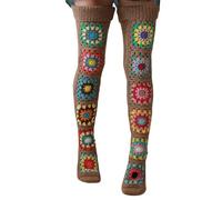 Nsywmzy Knee High Socks For Women Crochet Cable Square Floral Knit Stockings Over The Knee Boot Socks Long Warm Leg Warmers (Khaki, ONE SIZE)