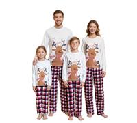 Nsywmzy Matching Christmas Pjs For Family Long Sleeve Elk Print T-shirt Plaid Pants Sleepwear Holiday Couples Pajamas Loungewear (Kids, 13-14 Years, White)