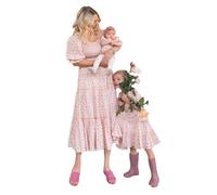 Nsywmzy Mommy and Me Dresses Family Matching Outfits Floral Printed Rompers Summer Casual A-Line Vacation Beach Maxi Dresses (Girls, 3-4 Years, Pink)
