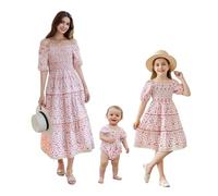 Nsywmzy Mommy and Me Dresses Family Matching Outfits Floral Printed Rompers Summer Casual A-Line Vacation Beach Maxi Dresses (Womens, M, Pink 3)
