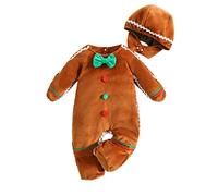 Nsywmzy Newborn Baby Christmas Outfit Gingerbread Man Romper Long Sleeve Fuzzy Fleece Hooded Jumpsuit Infant Winter Clothes (Brown 2, 6-12 Months)