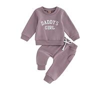 Nsywmzy Toddler Baby Girls Outfit Daddy Mama Letters Print Long Sleeve Sweatshirt Tops Solid Color Jogger Pants Fall Winter Clothes Set (Purple, 0-6 Months)