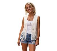 Nsywmzy Women Fringe Vest Western 70s Hippie Studded Suede Outfit Sleeveless Open Front Collar Hollowed Tassel Jacket Outwear