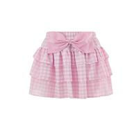 Nsywmzy Women Gingham Plaid Ruffle Mini Skirt Y2k Lace Trim A-Line Checkered Swing Layered Ruffle Tiered Short Skirt (Light Purple, L)