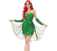 Nsywmzy Women Halloween Forest Fairy Costume Sexy Sequin Fairy Tale Princess Dress With Wings Halloween Cosplay Party Outfits (Green 6, XL)