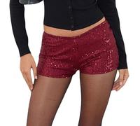 Nsywmzy Women Sequin Mini Shorts Summer Low Rise Elastic Waistband Glitter Straight Sparkly Shorts Party Streetwear (Claret, L)