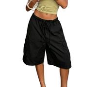 Nsywmzy Women's Cargo Bermuda Shorts Mid Rise Drawstring Knee Length Jorts | Drawstring Cargo Shorts With Adjustable Tie-hem Cuffs & Multi-pockets. Great For Summer, Travel & Daily Streetwear.
