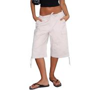 Nsywmzy Women's Cargo Bermuda Shorts Mid Rise Drawstring Knee Length Jorts | Drawstring Cargo Shorts With Adjustable Tie-hem Cuffs & Multi-pockets. Great For Summer, Travel & Daily Streetwear.