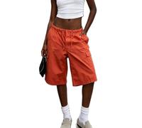 Nsywmzy Women's Cargo Bermuda Shorts Mid Rise Drawstring Knee Length Jorts | Drawstring Cargo Shorts With Adjustable Tie-hem Cuffs & Multi-pockets. Great For Summer, Travel & Daily Streetwear.