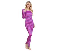 Nsywmzy Womens Cheshire Cat Costume Pink Purple Striped Long Sleeve Jumpsuit Halloween Party Costume Cosplay Outfit Dress Up (Fuchsia, L)