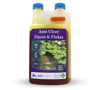 NT Labs Pond Bacterad Anti-Ulcer Fin-Rot Treatment (1000ml Treats 18,200L) | Treats red blotches, mouth rot, missing scales & clamped fins. Concentrated medicine formula for healthy pond fish.