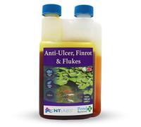 NT Labs Pond Bacterad, Pond Fish Medicine, Anti-Ulcer Fin-Rot & Flukes, Use When Fish Show Symptoms of Fin Rot, Mouth Rot, Red Blotches, Missing Scales or Clamped Fins (500ml)