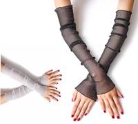 NT-ling 2 Pairs Women's Long Ultra-thin Lace Gloves Sun UV Protection,Fingerless Sun UV Protection Summer Cooling Arm Covers for Party Outdoor Sport Activities- 50cm, Black/White