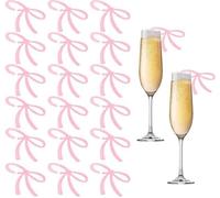 NT-ling Bows Drink Tags, 20PCS Bow Wine Glass Markers, Acrylic Bowknot Charm Wineglass Decor Tag Coquette Birthday Wedding Cocktail Party Decorations Pink Bow Party (Pink)