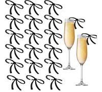 NT-ling Bows Drink Tags, 20PCS Bow Wine Glass Markers, Acrylic Bowknot Charm Wineglass Decor Tag Coquette Birthday Wedding Cocktail Party Decorations Pink Bow Party (Black)