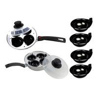 NT Master Cook Egg Poacher | Boiler | Stainless Steel Saucepan | Frying Pan | Boiled | Poach | Food Maker | Plastic LID | Non-Stick | 4 Cups Inserts | Cooker | Cooking Pot | Steamer | UK Free P&P