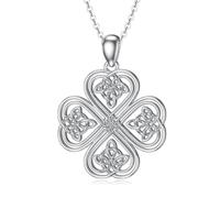 NTALJC 4 Leaf Clover Necklace Silver Celtic Knot Shamrock Pendant Necklaces Irish Lucky Jewellery Gifts for Women Girls
