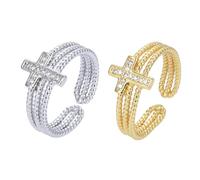 NTALJC Adjustable Rhinestone Cross Rings for Women Open Design Statement Rings Comfortable Wear Present for Girlfriends and Mothers