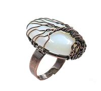 NTALJC Adjustable Rings, Personalized Resizable Opal Crystal Ring Oval Natural Stone Mixed Crystal Handmade Wire Wrap Tree Of Life Jewelry