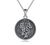 NTALJC Animal Necklace Silver Celtic Owl Horse Pendant Necklace Viking Animal Jewellery Gift for Women Men Unsex
