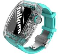 NTALJC Bracelet de montre de sport Fluororubber + kit de modification de boîtier transparent pour 8 7 6 SE 5 4 44 mm 45 mm Series