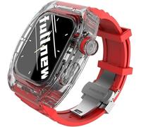 NTALJC Bracelet de montre de sport Fluororubber + kit de modification de boîtier transparent pour 8 7 6 SE 5 4 44 mm 45 mm Series