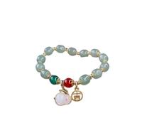 NTALJC Braided,Natural Green Aventurine Beaded s,Jade Rabbit en Auspicious Pendant Bangles,Elastic Reiki Crystal Jewelry for Men Women