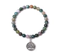 NTALJC Braided,Natural Indian Agate Beads Beaded s,Silver Tree Of Life Pendant Bangles,Elastic Fashion Crystal Jewelry for Men Women