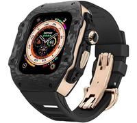 NTALJC Carbon Fiber Case Rubber Strap,For Ultra 8 7 6 5 4 SE, Fluorine Rubber Sport Watch Case Modification Kit,For Iwatch Series 45mm 44mm Replacement Accessories