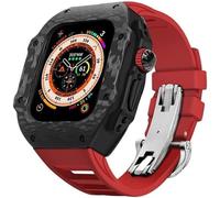 NTALJC Carbon Fiber Case Rubber Strap,For Ultra 8 7 6 5 4 SE, Fluorine Rubber Sport Watch Case Modification Kit,For Iwatch Series 45mm 44mm Replacement Accessories