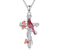 NTALJC Cardinal Cross Necklace Silver Red Bird Pendant Jewelry Gift for Women