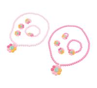 NTALJC Cartoon Flower Pearl Necklace and Bracelet Set for, Pink and Rose Red Imitation Pearl Jewelry Accessories, Children’s Dress-up Jewelry 4pcs Kit