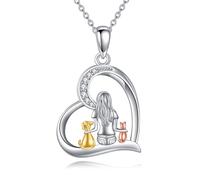 NTALJC Cats Dogs Necklace Silver Necklace Heart Pendant for Women Gifts for Pet Lovers