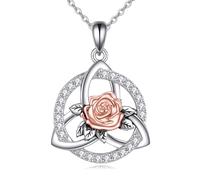 NTALJC Celtic Necklace Silver Irish Knot Moonstone/Rose Pendant Necklace Celtic Knot Jewellery Gift for Women