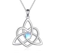 NTALJC Celtic Necklace Silver Irish Knot Moonstone/Rose Pendant Necklace Celtic Knot Jewellery Gift for Women
