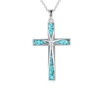 NTALJC Chaîne en argent sterling turquoise avec pendentif en fme de croix en argent - Cadeau pour femme, 1, Argent sterling, Turquoise créé