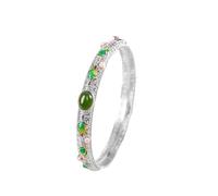 NTALJC Classic Luxury Open S925 Sterling Silver and 5 * 8MM Jasper Bangle Bracelet, Enameling Traditional Handicraft, Perfect Accessory For Date