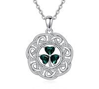 NTALJC Clover Necklace Silver Celtic Knot Shamrock Pendant Necklaces with Crystal Irish Lucky Jewellery St Patricks Day Gifts for Women Girls