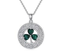 NTALJC Clover Necklace Silver Celtic Knot Shamrock Pendant Necklaces with Crystal Irish Lucky Jewellery St Patricks Day Gifts for Women Girls