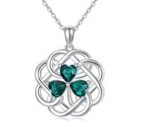 NTALJC Clover Necklace Silver Celtic Knot Shamrock Pendant Necklaces with Crystal Irish Lucky Jewellery St Patricks Day Gifts for Women Girls