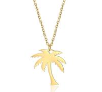 NTALJC Coconut Tree Pendant Necklace Titanium Steel 18k Gold Plated Ins Style Women Hip Hop Necklace Jewelry Birthday Party Gift