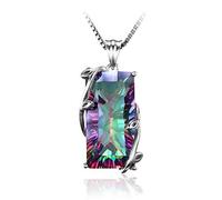 NTALJC Colour Geometric Cut Sparkling Diamond Pendant Necklace For Women Silver Wedding Engagement Jewelry Amber Pendant