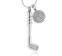 NTALJC Cremation Golf Clubs Jewelry for Ashes Urn Necklace Keepsake 316L Stainless Steel Memorial Pendant-Silver and Ball