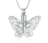 NTALJC Cremation Jewelry Hollow Butterfly Memorial Urn Necklace Stainless Steel Ashes Holder Pendant Keepsake