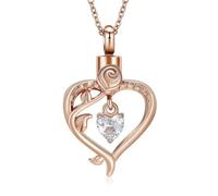 NTALJC Cremation Jewelry Rose Flower Heart Urn Necklace for Ashes Inlaid Crystal Memorial Pendant Loved Ones Keepsake for Women Men-Rose
