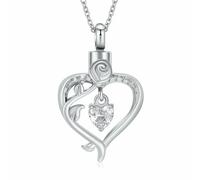 NTALJC Cremation Jewelry Rose Flower Heart Urn Necklace for Ashes Inlaid Crystal Memorial Pendant Loved Ones Keepsake for Women Men-Silver
