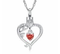 NTALJC Cremation Jewelry Rose Flower Heart Urn Necklace for Ashes Inlaid Crystal Memorial Pendant Loved Ones Keepsake for Women Men-Silver and Red
