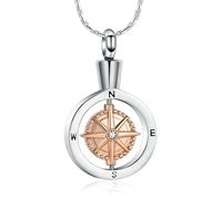 NTALJC Cremation Keepsake Jewerly Compass Urn Necklaces for Ashes Stainless Steel Memorial Pendant Graduation Gift for Women Men