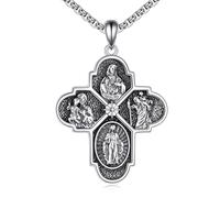 NTALJC Cross Necklace 952 Silver Necklace Saint Christopher/Virgin Mary/Saint Rose of Lima Medal Prayer Pendants Religious Jewelry for Women Men